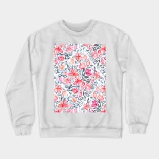 Coral and Grey Candy Striped Crayon Floral Crewneck Sweatshirt